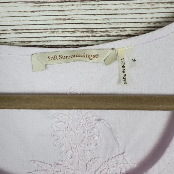Soft Surroundings Medium Lavender 3/4 Sleeve Embroidered Cotton Gown Nightgown - Picture 5 of 9